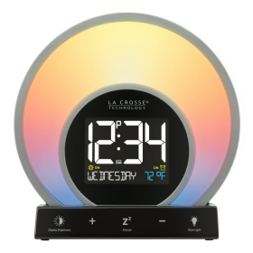 Soluna-S Light Black Tabletop LCD Wake-up Sunrise Alarm Clock w/Temp. and USB Port, W74146 - La Crosse Technology