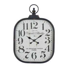 DecMode 18" x 26" Black Metal Distressed Pocket Watch Style Wall Clock with Ring Finial - DecMode