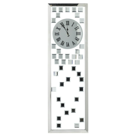 DecMode 13" x 42" Silver Glass Beveled Mirrored Wall Clock - DecMode