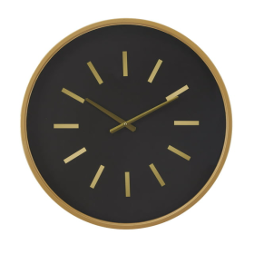 DecMode 24" Black Metal Wall Clock with Gold Accents - DecMode