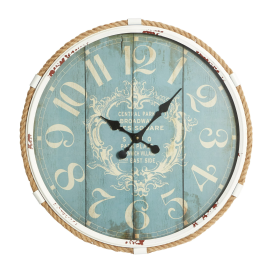 DecMode Coastal Turquoise/White Metal Round Wall Clock with Spade Shaped Clock Hands, 25"D - DecMode