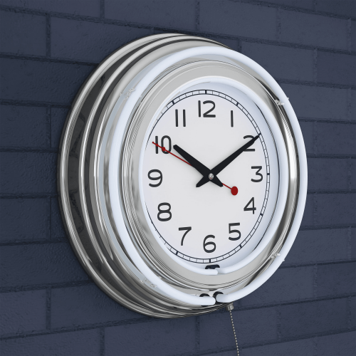 Neon Wall Clock- 14' Round, Double Light Ring, Dual Power, Analog Quartz Timepiece- Retro Décor for Bar, Garage & Game Room by Lavish Home (White) Neon Wall Clock- 14' Round, Double Light Ring, Dual Power, Analog Quartz Timepiece- Retro Décor for Bar, Garage & Game Room by Lavish Home (White)