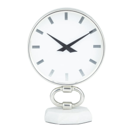 DecMode 12" Silver Stainless Steel Clock with Marble Base - DecMode