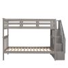 Stairway Twin-Over-Twin Bunk Bed with Storage and Guard Rail for Bedroom, Dorm - Gray