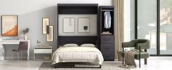 Full Size Murphy Bed with Wardrobe and Drawers, Storage Bed, can be Folded into a Cabinet, Gray - as Pic