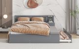 Full Size Wood Storage Hydraulic Platform Bed with Twin Size Trundle, Side Table and Lounge, Gray - as Pic