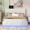 Full Size Tufted Upholstered Platform Bed with Hydraulic Storage System,PU Storage Bed with LED Lights and USB charger, White(Expected Arrival Time: 5