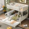 Wood Twin over Full Bunk Bed with Storage Shelves and Twin Size Trundle, Cream - as Pic