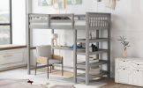 Twin Size Loft Bed with Storage Shelves and Under-bed Desk, Gray(OLD SKU:SM000245AAE-1) - as pic