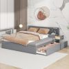 Full Size Wood Storage Hydraulic Platform Bed with Twin Size Trundle, Side Table and Lounge, Gray - as Pic