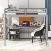 Full size Loft Bed with Desk and Writing Board, Wooden Loft Bed with Desk & 2 Drawers Cabinet- Gray - as Pic