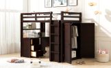 Twin size Loft Bed with Drawers,Desk,and Wardrobe-Espresso - as Pic