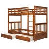 Twin-Over-Twin Bunk Bed with Ladders and Two Storage Drawers (Walnut)(OLD SKU:LT000265AAD) - as Pic