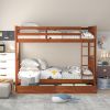 Twin-Over-Twin Bunk Bed with Ladders and Two Storage Drawers (Walnut)(OLD SKU:LT000265AAD) - as Pic