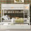 Wood Twin over Full Bunk Bed with Storage Shelves and Twin Size Trundle, Cream - as Pic