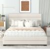 Queen Upholstered Platform Bed with Twin Size Trundle and Two Drawers, Beige - as Pic