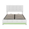 Full Size Tufted Upholstered Platform Bed with Hydraulic Storage System,PU Storage Bed with LED Lights and USB charger, White(Expected Arrival Time: 5