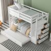 Twin Over Twin Bunk Bed with Trundle and Staircase,White(OLD SKU:LT000068AAK) - as Pic