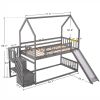 Twin-Over-Twin House Bunk Bed, Convertible Slide, Storage Staircase - Gray