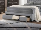 Light Grey Burlap Fabric 1pcs Full Size Bed w Drawer Button Tufted Arch Design Headboard Storage FB Bedframe Bedroom Furniture - as Pic