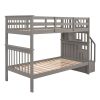 Stairway Twin-Over-Twin Bunk Bed with Storage and Guard Rail for Bedroom, Dorm - Gray