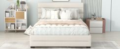 Queen Upholstered Platform Bed with Twin Size Trundle and Two Drawers, Beige - as Pic