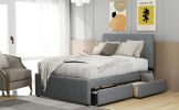 Linen Upholstered Platform Bed With Headboard and Two Drawers, Full(Old SKU: SM000505AAE) - as Pic