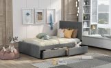 Linen Upholstered Platform Bed With Headboard and Two Drawers, Full(Old SKU: SM000505AAE) - as Pic