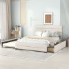 Queen Upholstered Platform Bed with Twin Size Trundle and Two Drawers, Beige - as Pic