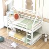 Cozy Twin-Over-Twin Low Bunk House Bed, Includes Ladder, Crisp White Finish - White