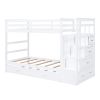 Twin Over Twin Bunk Bed with Trundle and Staircase,White(OLD SKU:LT000068AAK) - as Pic