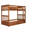 Twin-Over-Twin Bunk Bed with Ladders and Two Storage Drawers (Walnut)(OLD SKU:LT000265AAD) - as Pic