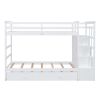 Twin Over Twin Bunk Bed with Trundle and Staircase,White(OLD SKU:LT000068AAK) - as Pic