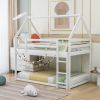 Cozy Twin-Over-Twin Low Bunk House Bed, Includes Ladder, Crisp White Finish - White