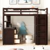 Twin size Loft Bed with Drawers,Desk,and Wardrobe-Espresso - as Pic